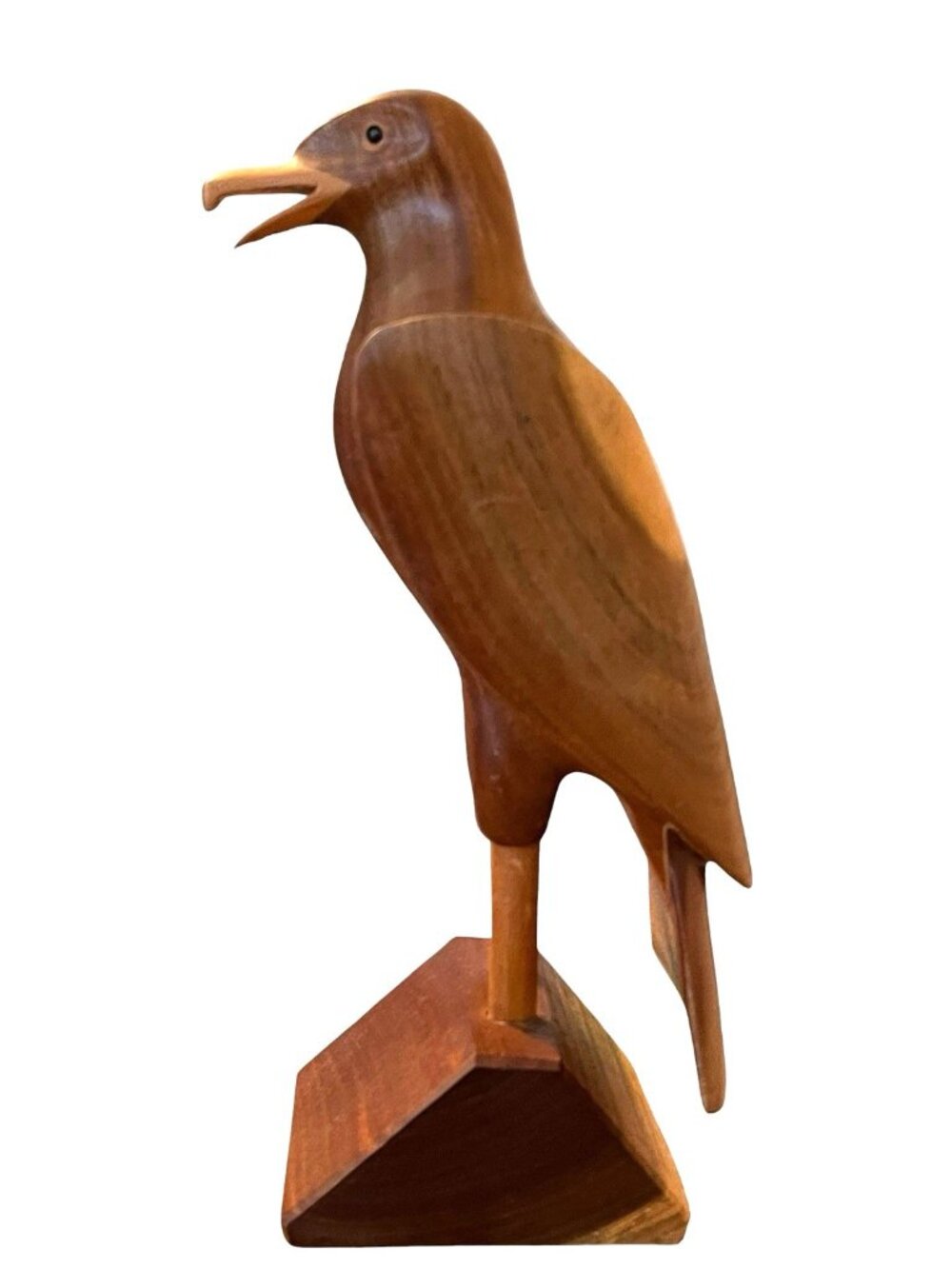 Hand Made Walnut Wood Carved Bird Seagull Statue Figure on Base Natural Vintage